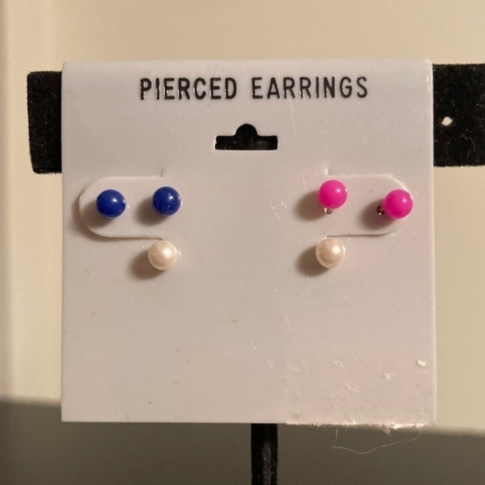 Blue, Pink, and White Stud Earrings Set